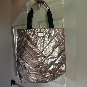 Victoria's Secret Metallic Rose Tote with Black Straps